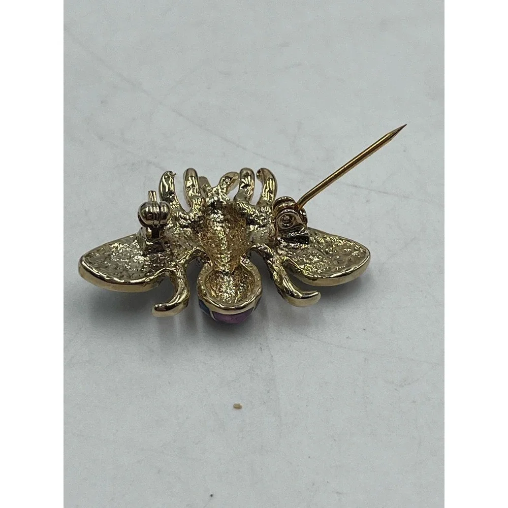 Bumble Bee Multicolor‎ Blue Purple Enamel Gold Tone Brooch